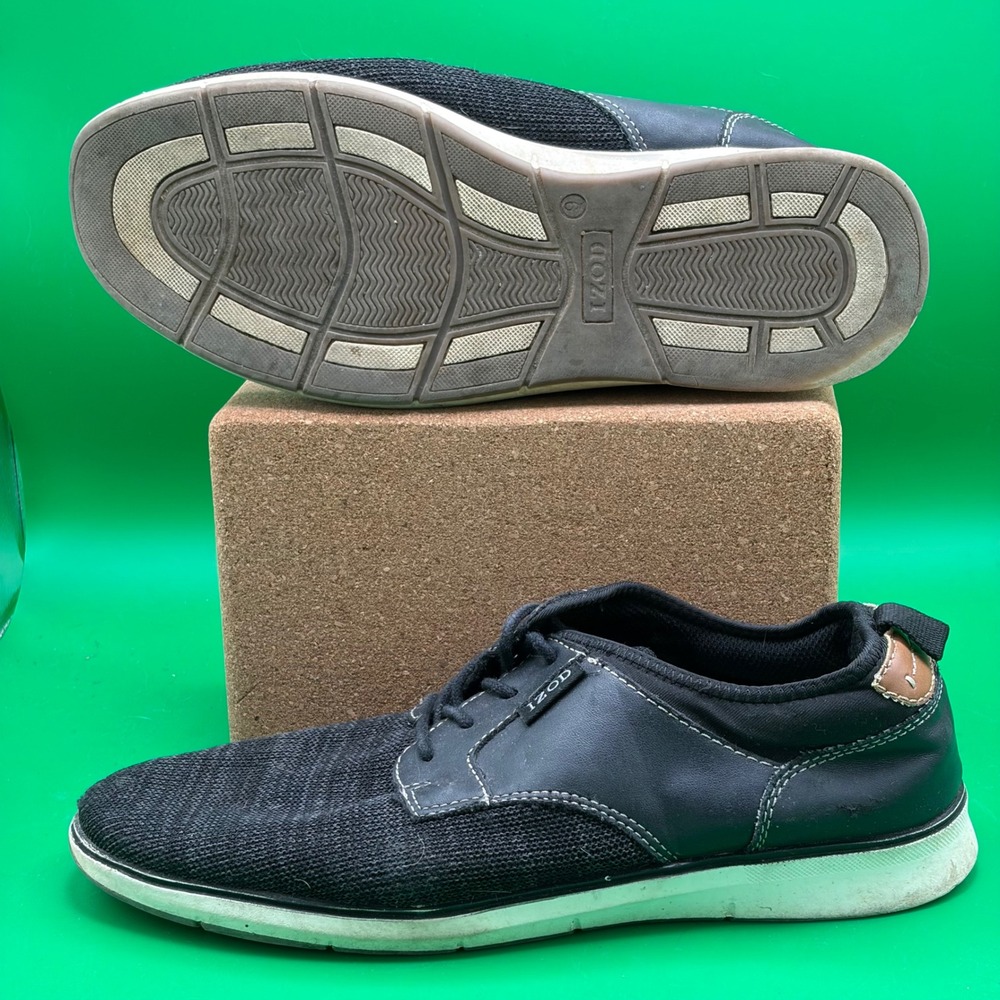 IZOD Drift Oxford Sneakers Mens 9 Black Knit Memory Foam Casual Athletic Comfort